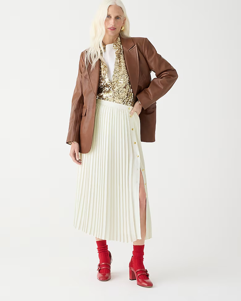 3.0(1 REVIEWS)Pleated skirt with gold buttons$148.0030% off with code FRIENDS or sign up for 40% ... | J. Crew US