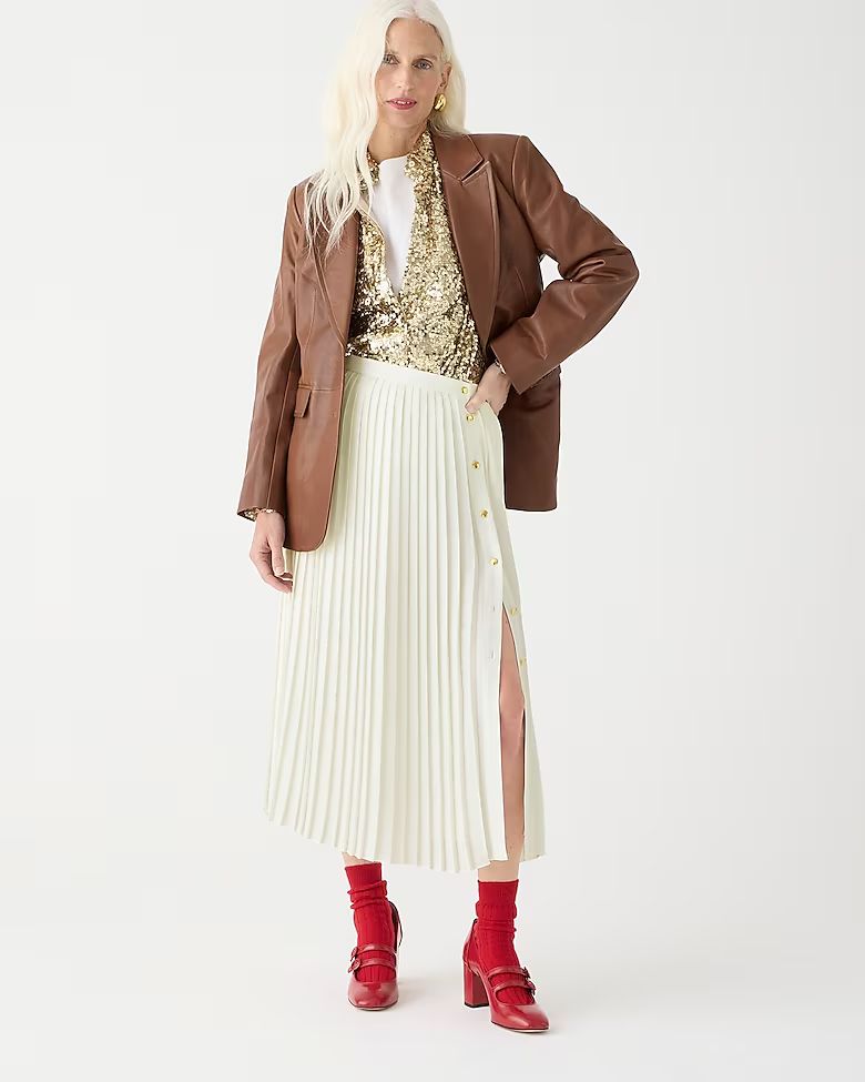 3.0(1 REVIEWS)Pleated skirt with gold buttons$148.0030% off with code FRIENDS or sign up for 40% ... | J.Crew US