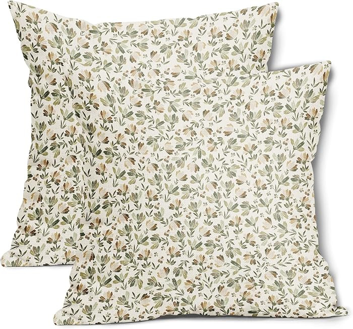 Spring Daisy Floral Pillow Covers 18X18 Inch cottage Sage Green Brown Beige Vintage Flowers Decor... | Amazon (US)