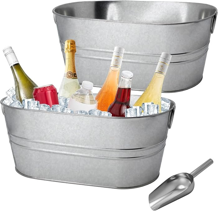 2 Pack 4 Gallon Galvanized Tub Ice Buckets for Parties Portable Beverage Tub with Handles Champag... | Amazon (US)