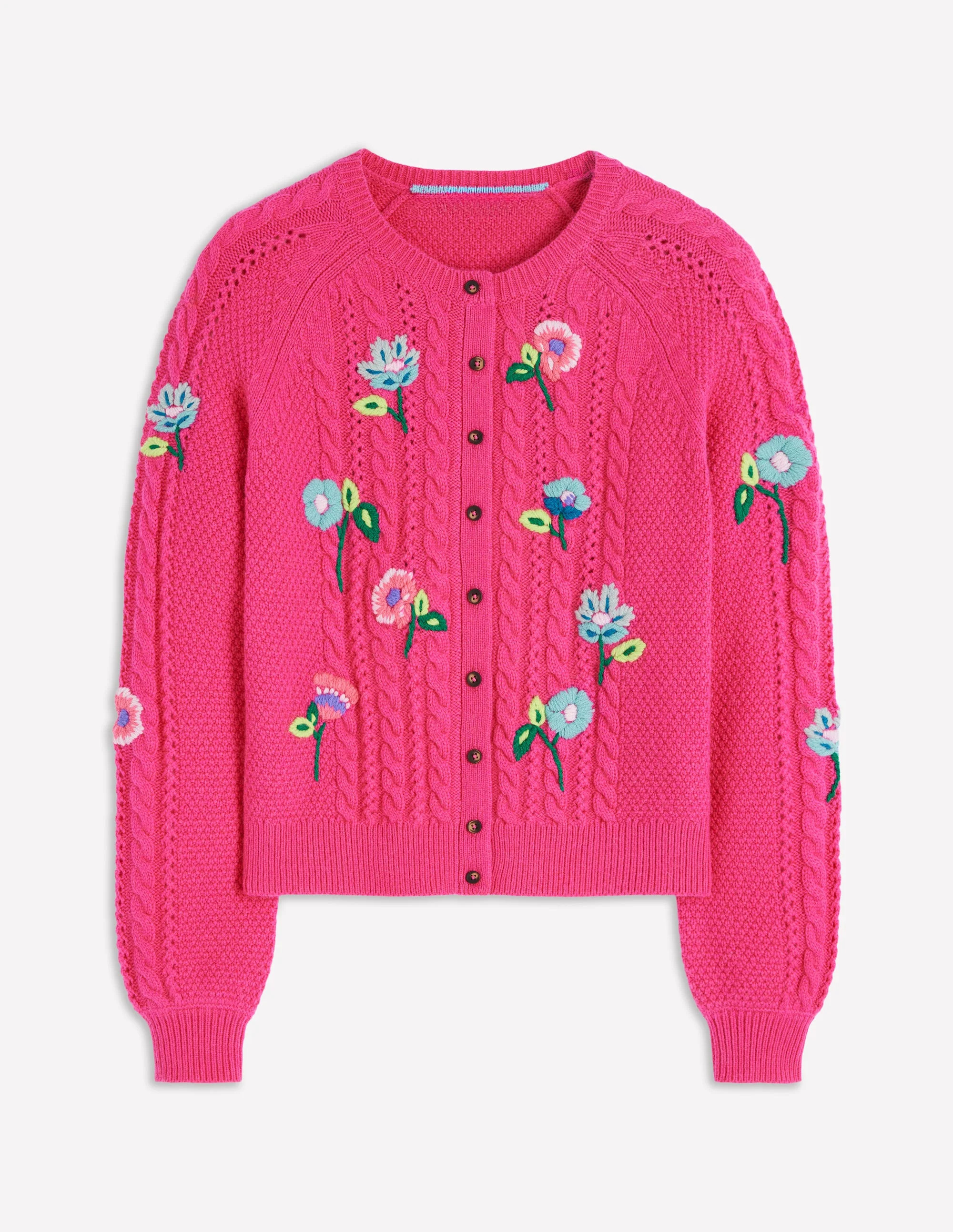 Liv Embroidered Cable Cardigan-Pink Peony | Boden (US)