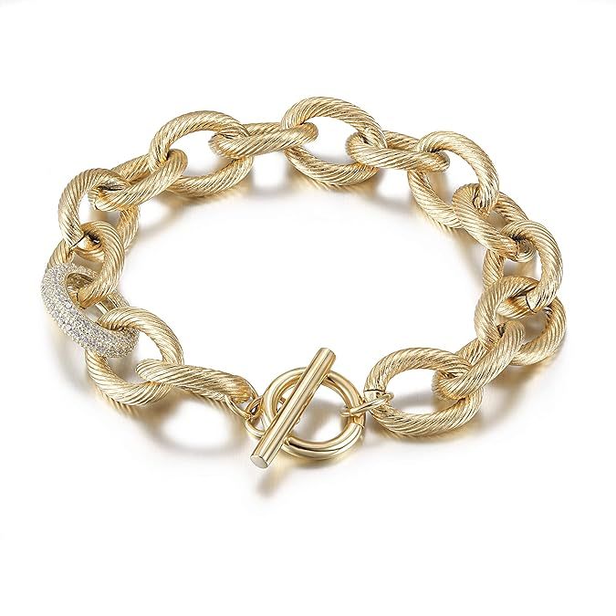 JINBAOYING Gold Bracelets for Women Fashion Unique Cable Wire Strand Link Bracelets with CZ Inspi... | Amazon (US)