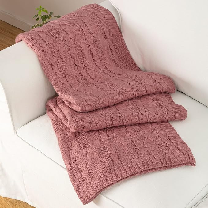 Aormenzy Dusty Pink Knit Throw Blankets Oversized Cable Knit Decorative Throw Blanket Dusty Rose ... | Amazon (US)