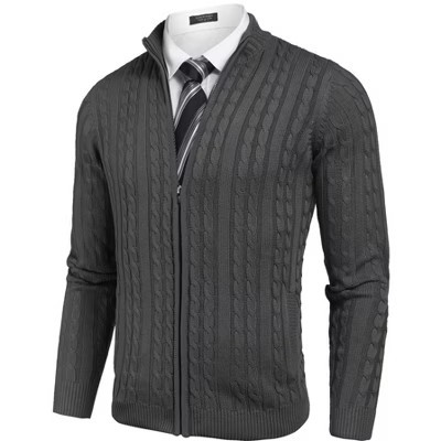 COOFANDY Men's Full Zip Cardigan Sweater Slim Fit Cable Knitted Zip Up Sweater with Pockets Grey XL | Target