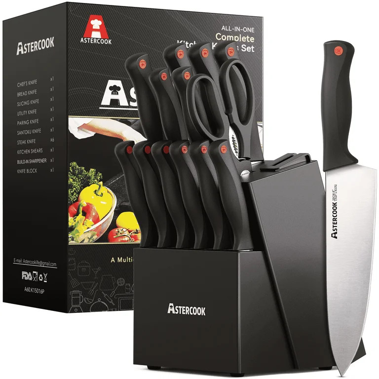 Astercook Knife set, 14-Piece Kitchen Knife Set with Built-in Sharpener, High Carbon German Stain... | Walmart (US)