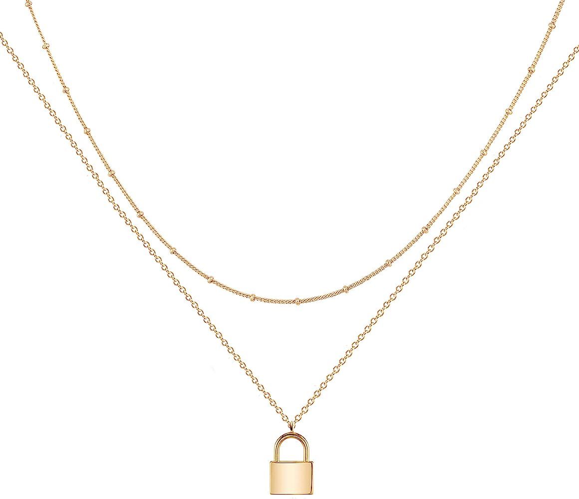 Mevecco Layered Heart Necklace Pendant Handmade 18k Gold Plated Dainty Gold Choker Arrow Bar Laye... | Amazon (US)