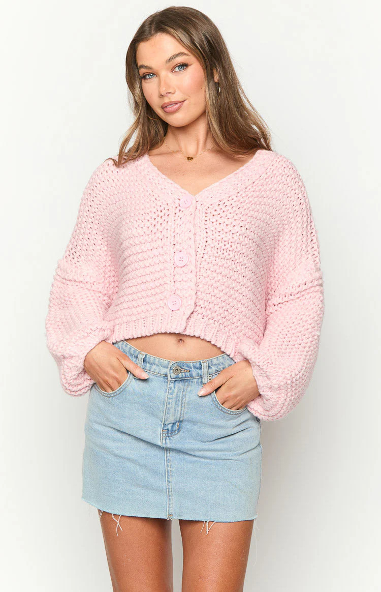 Jen Light Pink Knit Cardigan | Beginning Boutique (US)