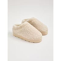 Cream Borg Fleece Platform Faux Fur Lined Mule Slippers | George at ASDA