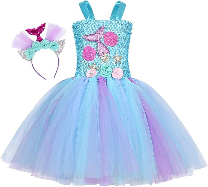 Cotrio Rainbow Unicorn Tutu Dress Girls Princess Halloween Costumes Outfits with Headband | Amazon (US)
