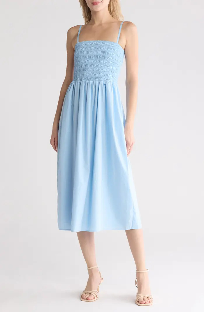 Theory City Smocked Stretch Poplin Midi Sundress | Nordstromrack | Nordstrom Rack