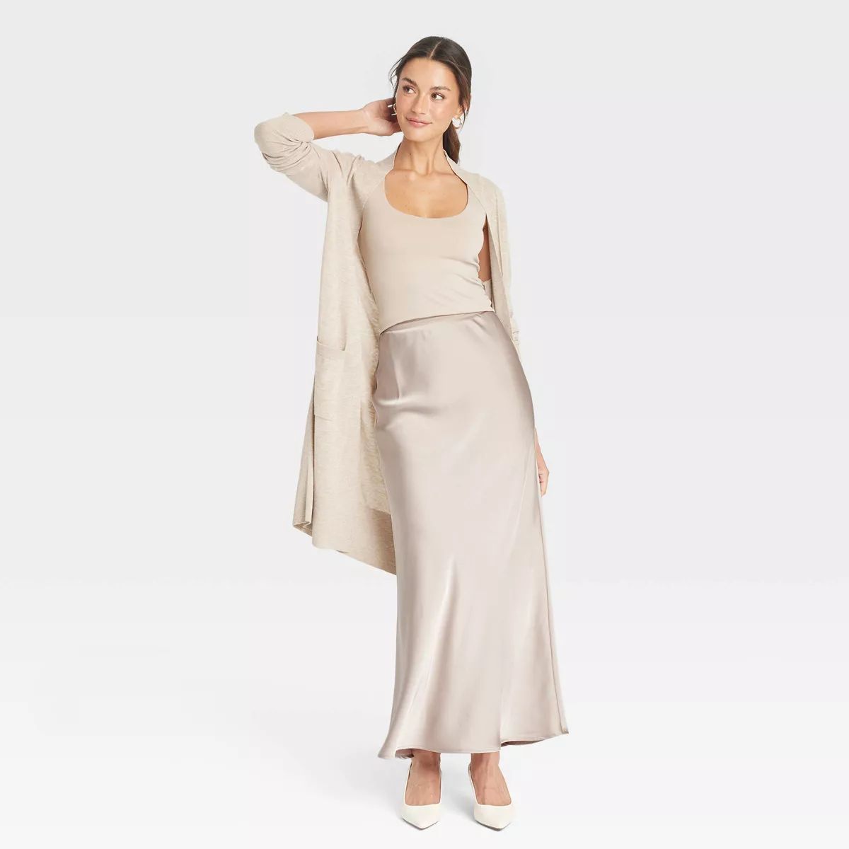 Women's Maxi Slip Skirt - A New Day™ Cream L | Target