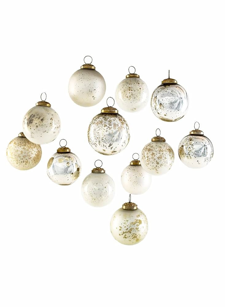 Serene Spaces Living 12pcs Vintage Style White & Silver Mercury Glass Ornament Set for Christmas ... | Amazon (US)