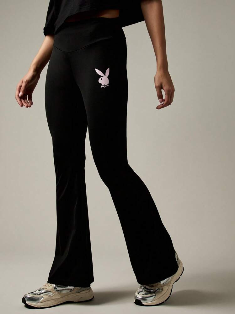 Missguided X Playboy Yoga Flare Pants High Waisted Bootcut Leggings Athletic Studio Performance Wide Leg Workout Bell Bottom Practice Training Exercise Fitness Lounge Wear | SHEIN