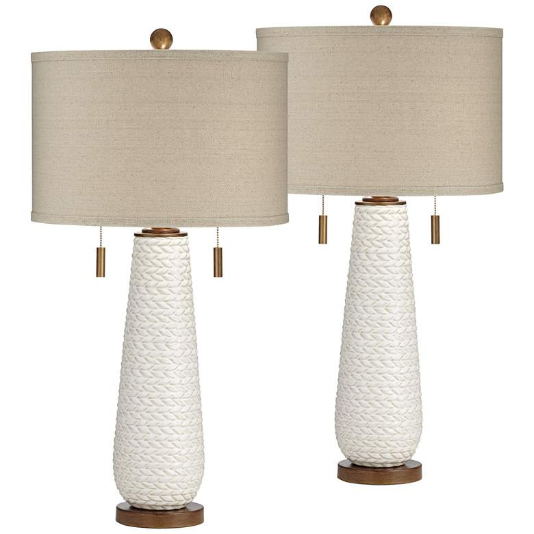 Possini Euro Kingston 32 3/4" White Ceramic Table Lamps Set of 2 - #887V4 | Lamps Plus | Lamps Plus
