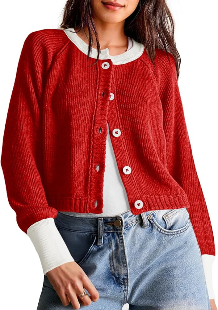 Saodimallsu Womens Cropped Cardigan Sweaters Button Down Open Front Long Sleeve Fall Trendy Color... | Amazon (US)