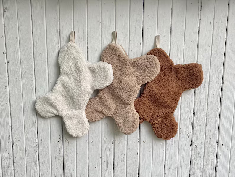 Sherpa Faux Fur Christmas Stockings Dog Bone or Classic Shape Choose Your Color Ivory White, Came... | Etsy (US)