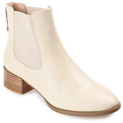 Journee Collection Womens Chayse Tru Comfort Foam Pull On Stacked Heel Booties Off White 7.5 | Target