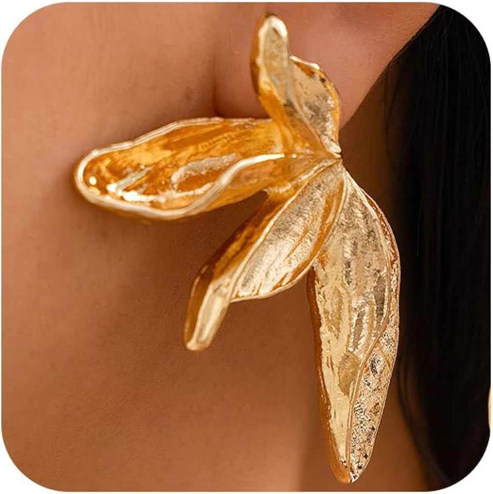 Vintage Chunky Gold Silver Leaf Stud Bohemia Statement Earrings for Women, Boho Simple Large Leav... | Amazon (US)