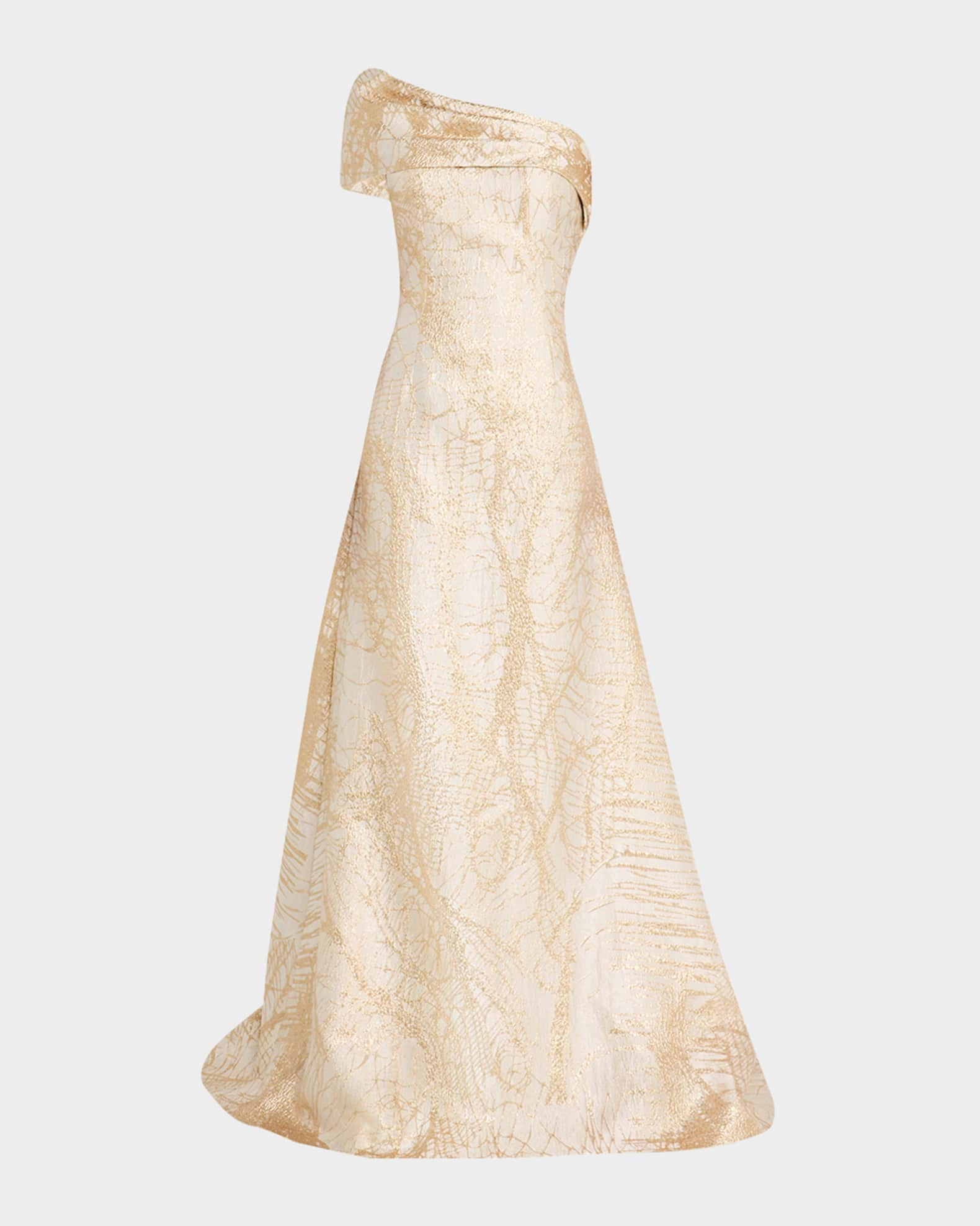 One-Shoulder Metallic Jacquard Gown | Neiman Marcus