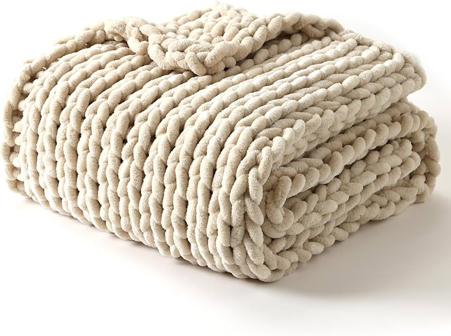 YnM Chunky Throw Blanket, Hand Knitted with Chenille Yarn, Skin Friendly, Ventilated and Breathab... | Amazon (US)