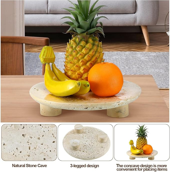Travertine Fruit Bowl 10" Stone Bowl Decorative for Kitchen Counter Large Decorative Candy Bowl f... | Amazon (US)