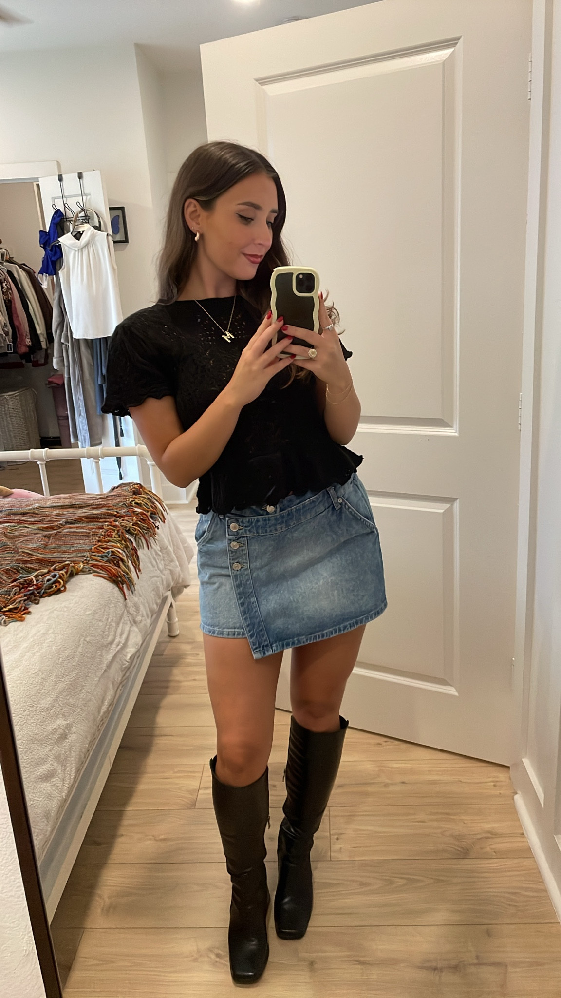 emo vibes but still cutie for fall 
#fallgoingoutfits
#miniskirtoutfit
top - small 
skirt - 26

#LTKstyletip #LTKshoecrush #LTKsalealert