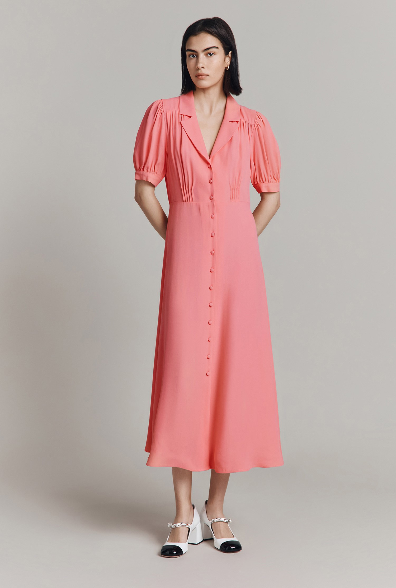 Simone Satin Back Crepe Midi Shirt Dress

                        Coral | Ghost