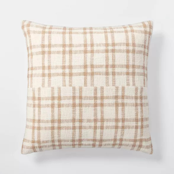 Woven Plaid Throw Pillow with Exposed Zipper Brown/Cream - Threshold™ designed with Studio McGe... | Target