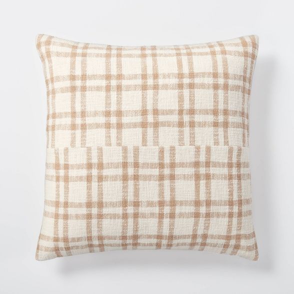 Oversized Woven Plaid Square Throw Pillow with Exposed Zipper Brown/Cream - Threshold&#8482; desi... | Target