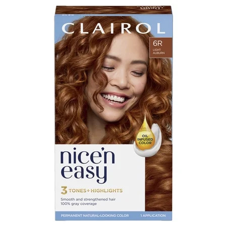 Clairol Nice'n Easy Permanent Hair Color Cream, 6R Light Auburn, Hair Dye, 1 Application | Walmart (US)