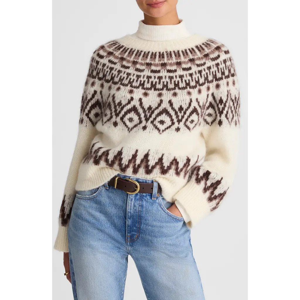 Madewell Fair Isle Wool & Alpaca Blend Sweater in White And Brown Fair Isle at Nordstrom, Size Medium | Nordstrom