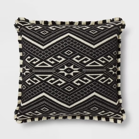 Fringed Jacquard Euro Pillow Black - Opalhouse™ | Target