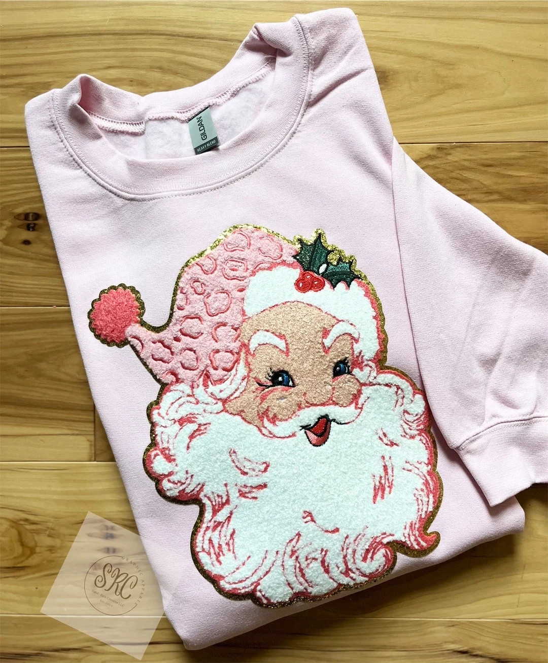 Santa Pink Chenille Patch Crewneck Sweatshirt - Etsy | Etsy (US)