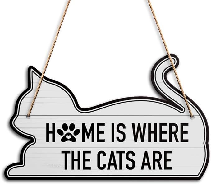 Cat Wall Decor Sign, Home Is Where The Cats Are, Cat Sign for Home Lawn Garden Yard Wood Hanging ... | Amazon (US)