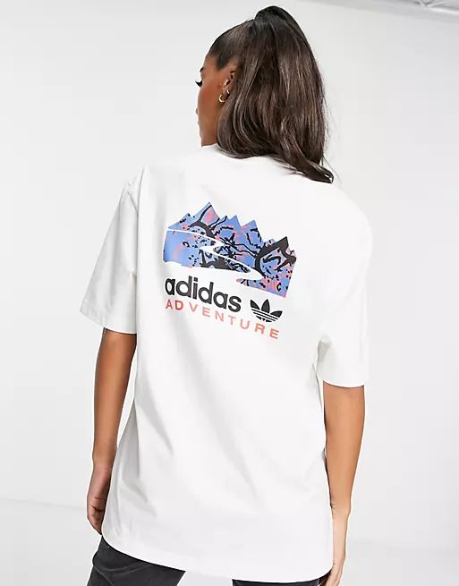 adidas Originals Adventure back print boyfriend fit t-shirt off white | ASOS (Global)