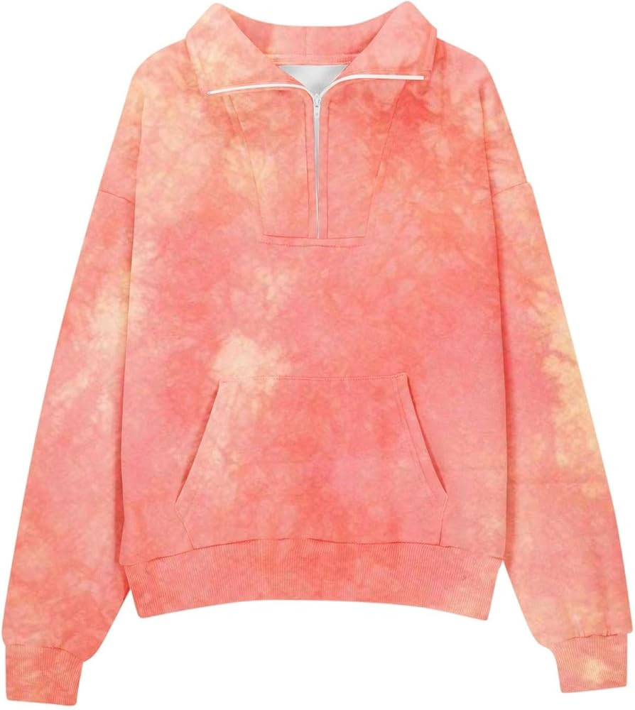 Teen Girl Fleece Sweatshirt Children Tie Dye Quarter Zip Lapel Pullover Shirts with Thumb Hole 20... | Amazon (US)
