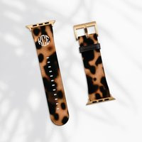 Custom Monogram Tortoiseshell Apple Watch Band 38 40 42 44mm Iwatch Straps With Initials Vegan Leath | Etsy (US)