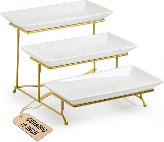 LAUCHUH 3 Tier Serving Stand Porcelain Serving Platter Tier Serving Trays with Collapsible Sturdi... | Amazon (US)