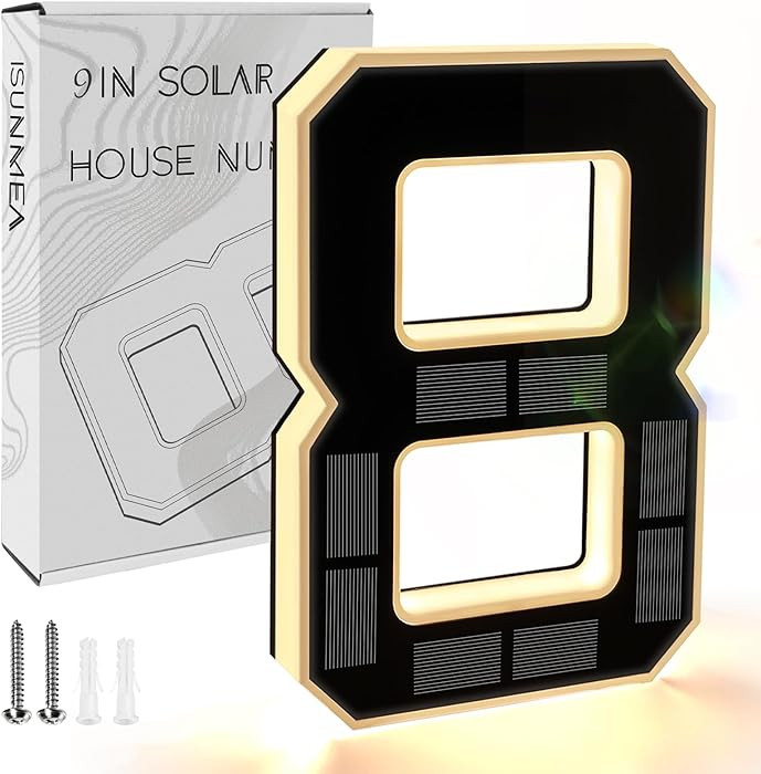 ISUNMEA 9 Inch Solar Lighted House Numbers for Outside, Light Up Waterproof LED Address Numbers S... | Amazon (US)