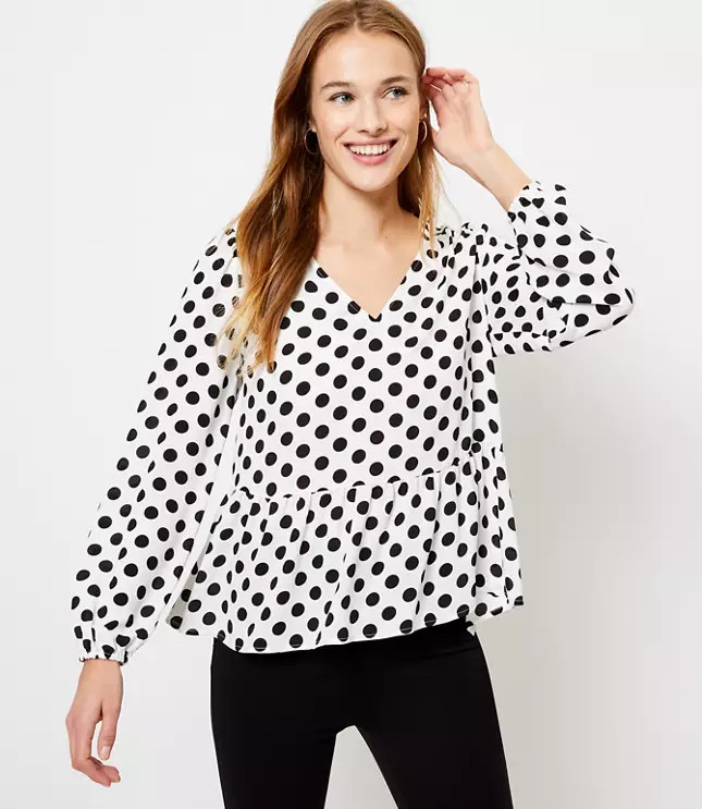 Dotted Peplum Blouse | LOFT