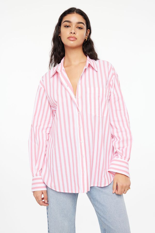 Frida Striped Oversized  Button Up Shirt$49.95 | Dynamite Clothing