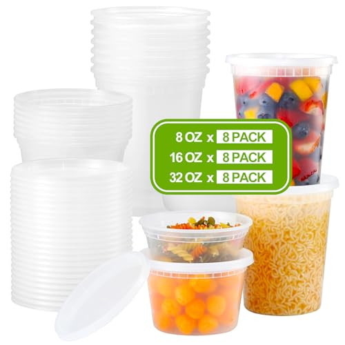 AOZITA 24 Sets Plastic Deli Food Containers With Lids, 8 oz 16oz 32oz Variety pack, Airtight Food Storage Containers, Freezer/Dishwasher/Microwave Safe, Soup Containers For Takeout Food Storage | Amazon (US)