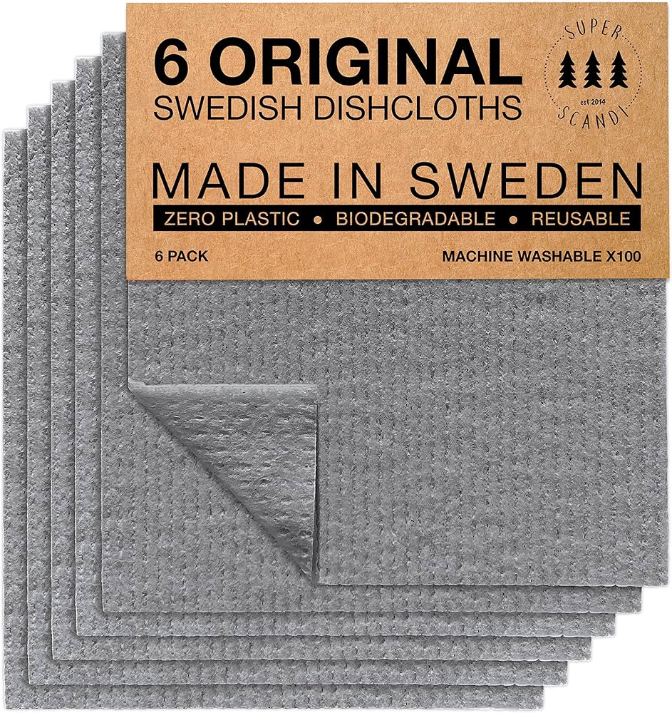 SUPERSCANDI Swedish Dishcloths for Kitchen 6 Pack of Grey Reusable Compostable Kitchen Cloth Made... | Amazon (US)