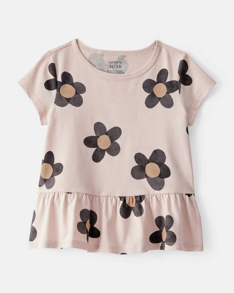 Toddler Girl Flower Print Short-Sleeve Peplum Top - Tan | Carter's Inc