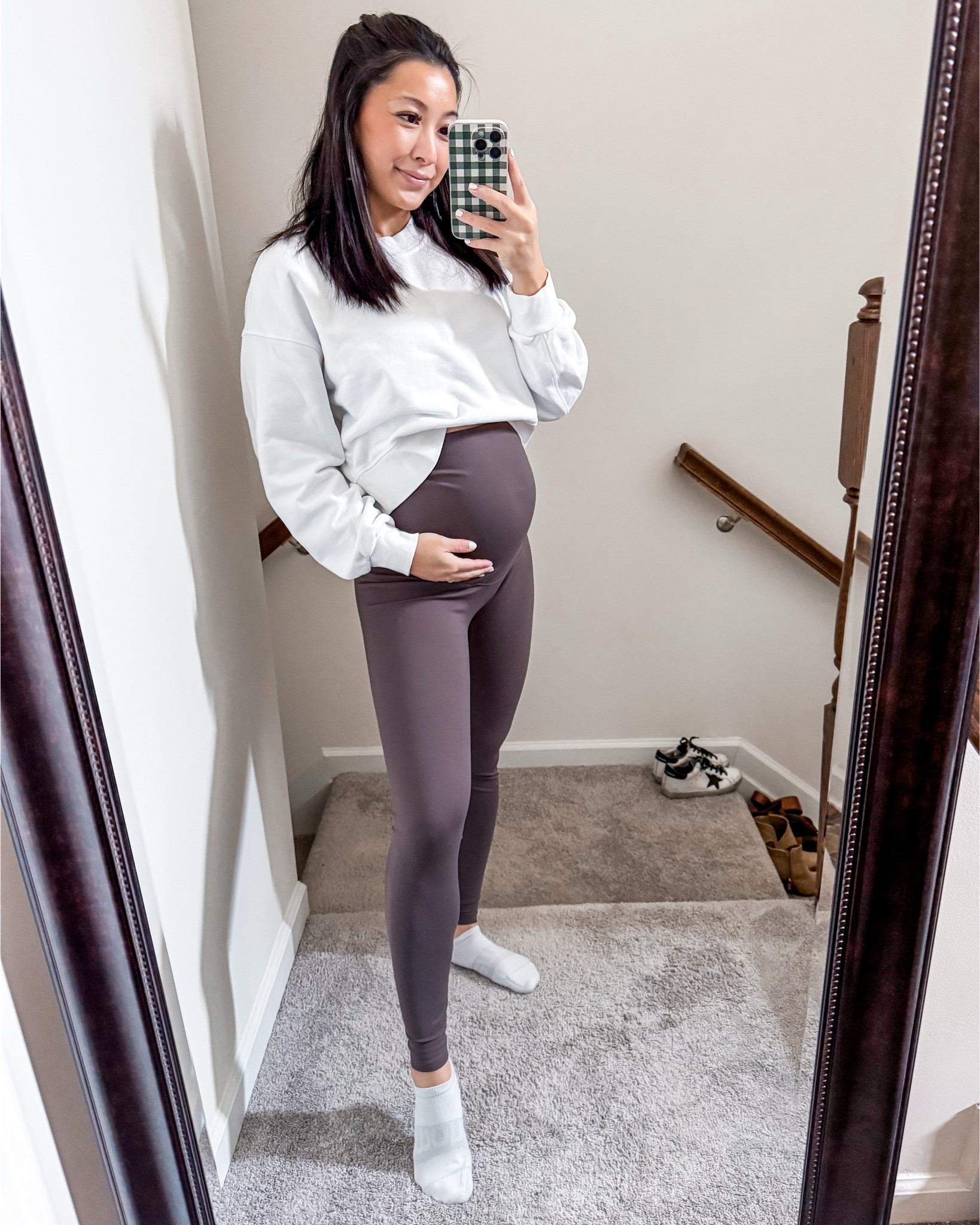 Amazing maternity leggings- light brown/ash color- wearing size small. Lots of room for growth and very comfy. The belly area is very high and roomy!

Lululemon like a cloud bra is my go to when pregnant. I wear the regular not longline one. Wearing size 6 when pregnant.

Lululemon crop crew sweatshirts- I own almost every color. Perfect to pair when working out or running errands. Great to throw on in all seasons. 

On running cloud 5 shoes- wear size 5 but can also do 5.5. 

Maternity
Bump friendly
Pregnancy 
Pregnant
Mom life
Petite
Bump styles
Winter maternity wear



#LTKBump #LTKFitness #LTKActive