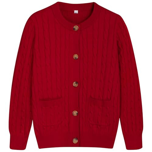 Girls Red Sweater Cardigan Size 6 Long Sleeve Open Front Button Down Cable Knit Christmas Sweaters 5t Cute School Uniforms Cardigan Tops | Amazon (US)