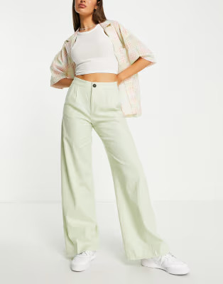 Bershka straight leg tailored pants in light green | ASOS (Global)