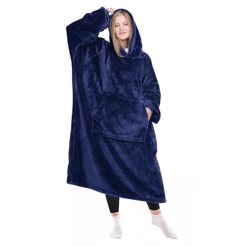 KPBLIS Wearable Blanket Hoodie Gifts for Women Men, Cozy Hoodie Blankets Sweatshirt Birthday Gifts for Women Mom Wife, Warm Fleece Hooded Blanket with Sleeves for Adults, Navy | Amazon (US)