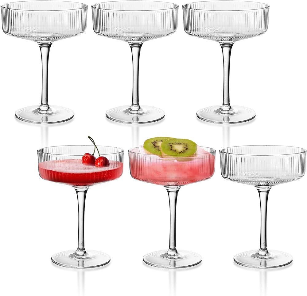 Montex 6 Pcs Coupe Glasses 10 oz, Martini Glasses, Margarita Glasses, Ribbed Glassware, Classic V... | Amazon (US)