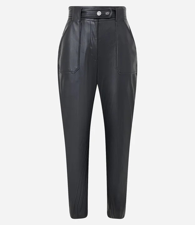 Calça Cenoura em Material Sintético com Cinto Pespontado Preto | Renner (BR)